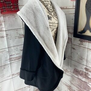 Women Sherpa Coat Hoodie Jacket Black 1XL